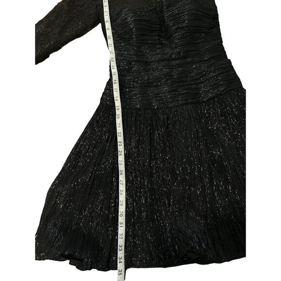 Patricia Rhodes Women's Size 6 Cocktail Dress Black Lace Pleated - Picture 6 of 8